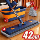 Kit Mop Flat Mãos Livres com Balde Raspador e 9 Refis para Limpeza Seca e Molhada